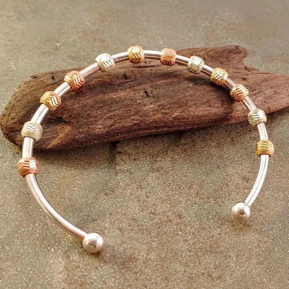 Sterling Silver Unisex Cuff Copper Brass Accents